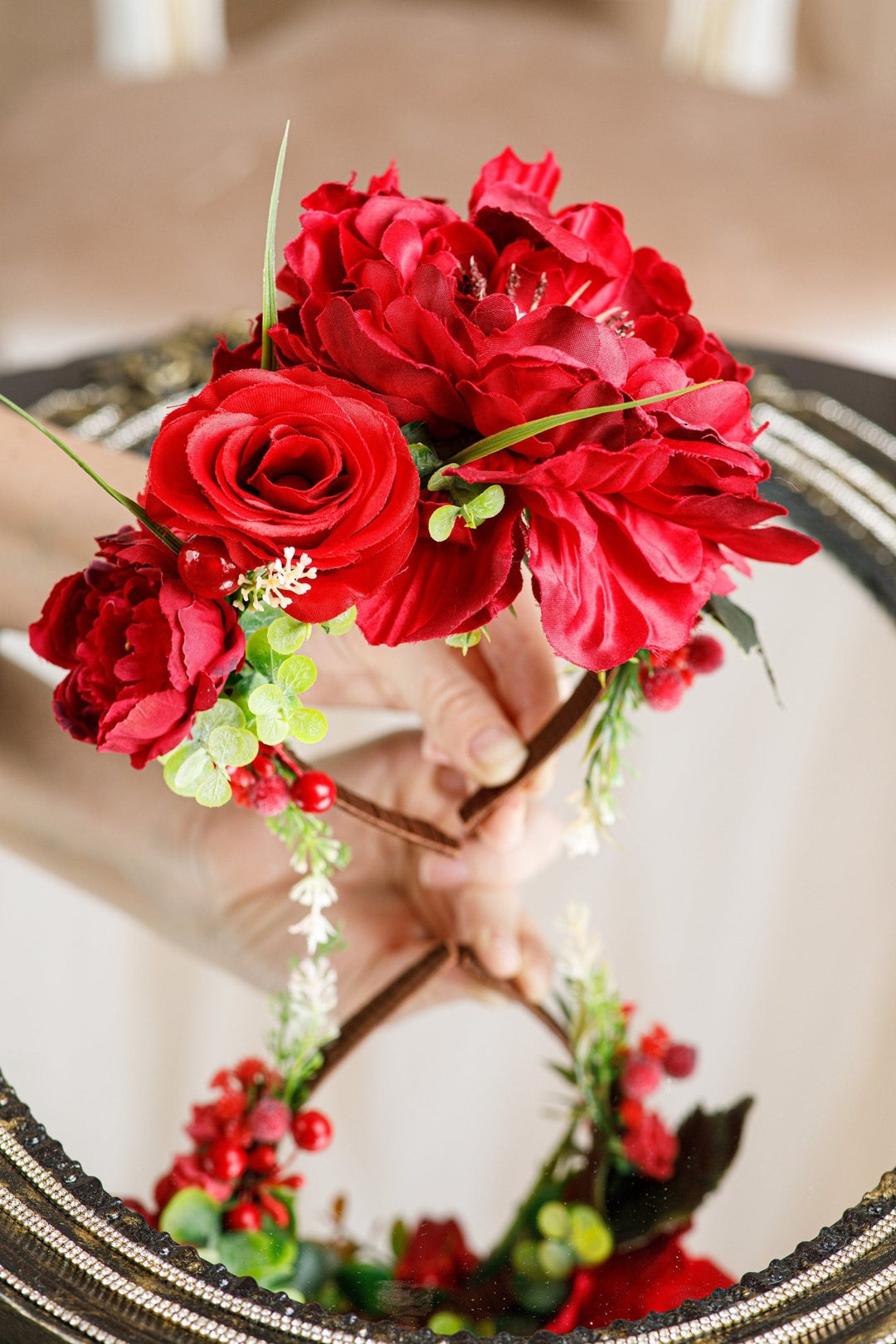 Red Frida Kahlo Flower Crown - OlhaHeadband