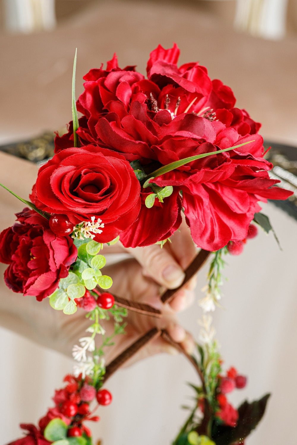 Red Frida Kahlo Flower Crown - OlhaHeadband