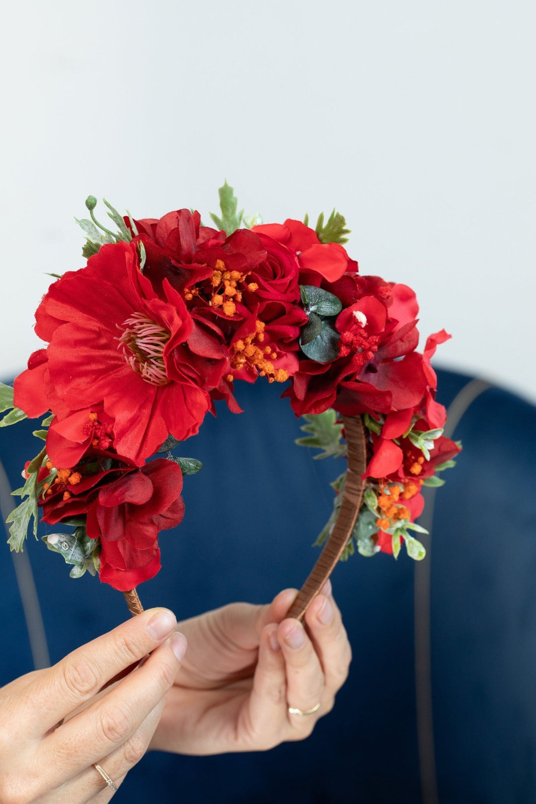 Red Frida Kahlo Flower Crown for Weddings Parties - OlhaHeadband