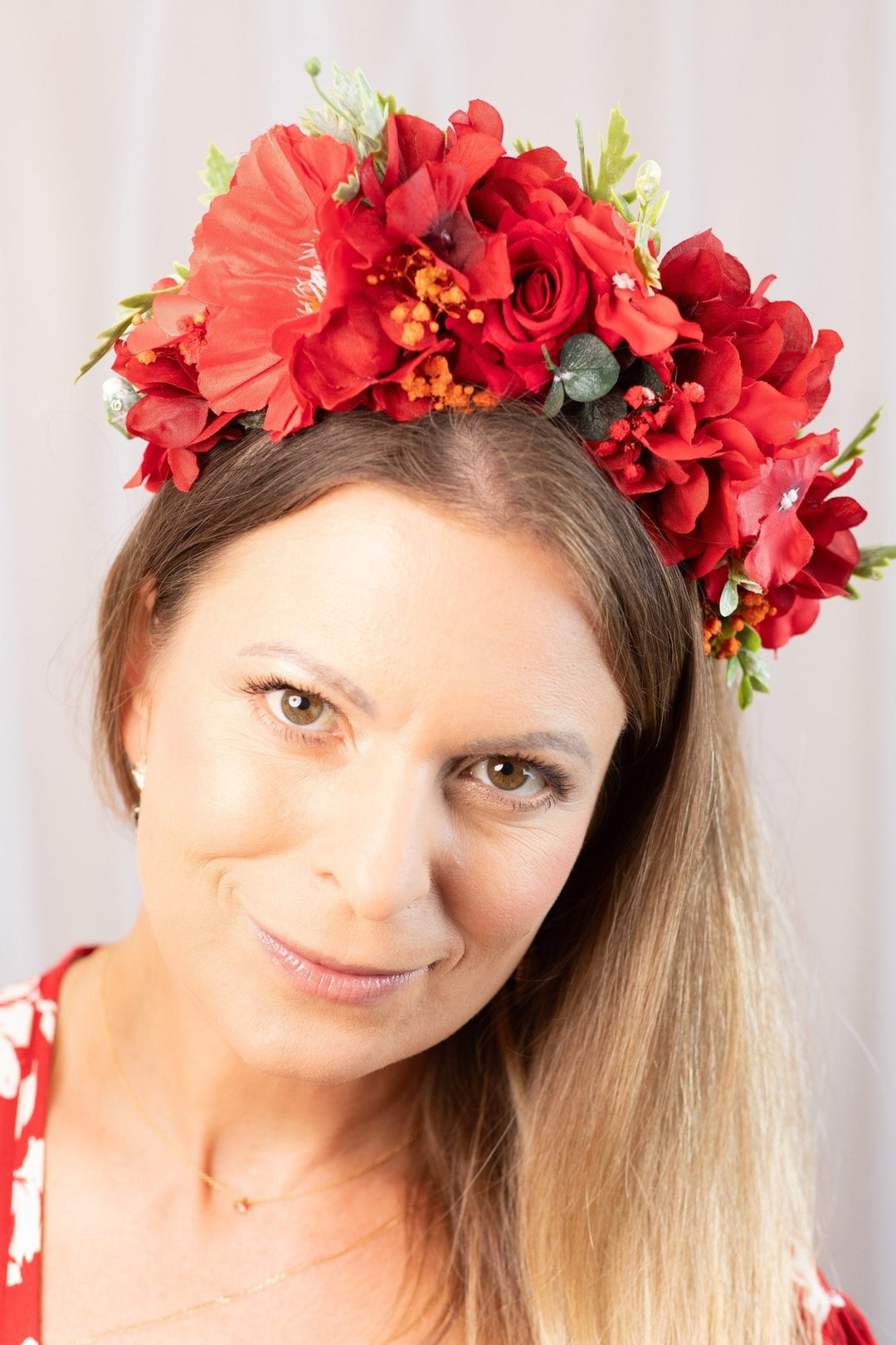 Red Frida Kahlo Flower Crown for Weddings Parties - OlhaHeadband