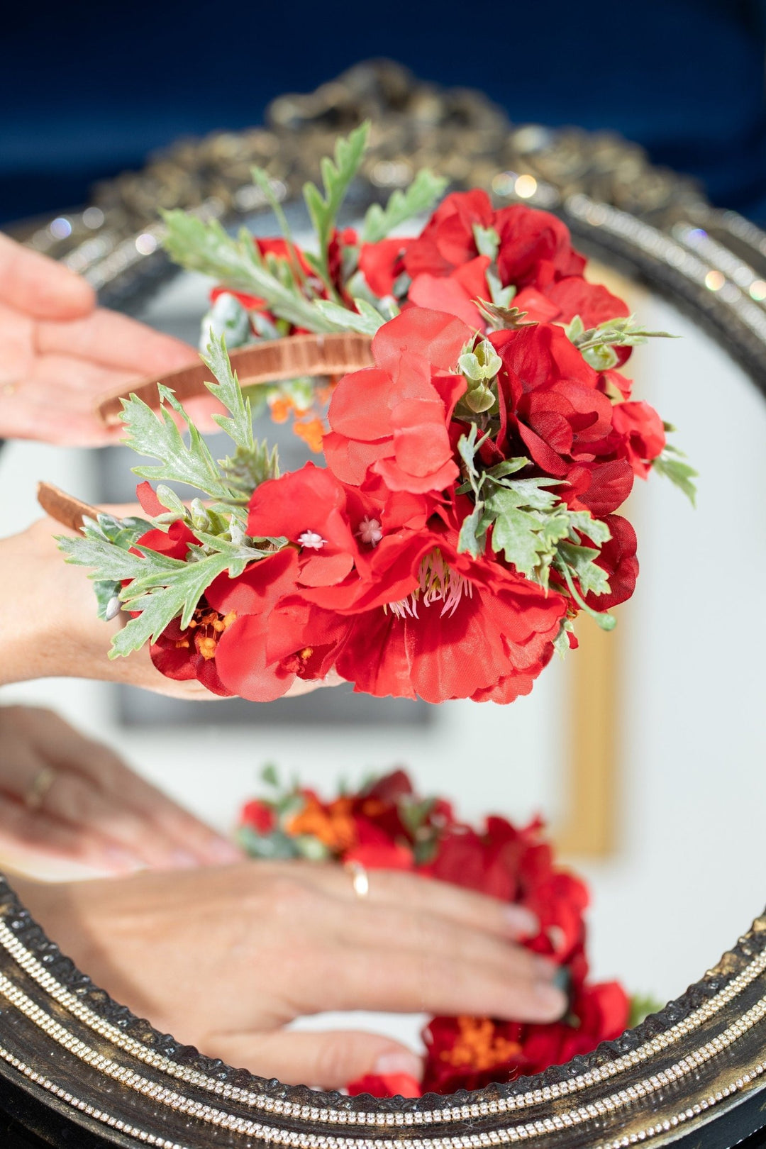 Red Frida Kahlo Flower Crown for Weddings Parties - OlhaHeadband