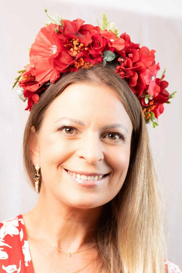 Red Frida Kahlo Flower Crown for Weddings Parties - OlhaHeadband