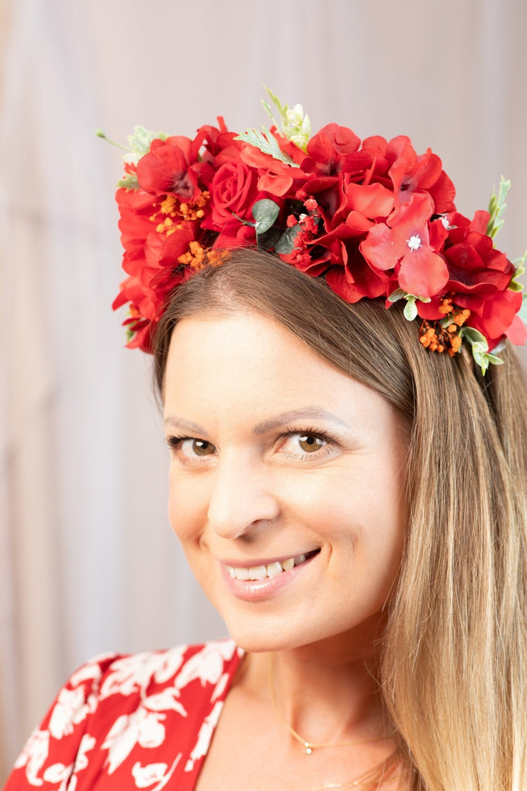 Red Frida Kahlo Flower Crown for Weddings Parties - OlhaHeadband