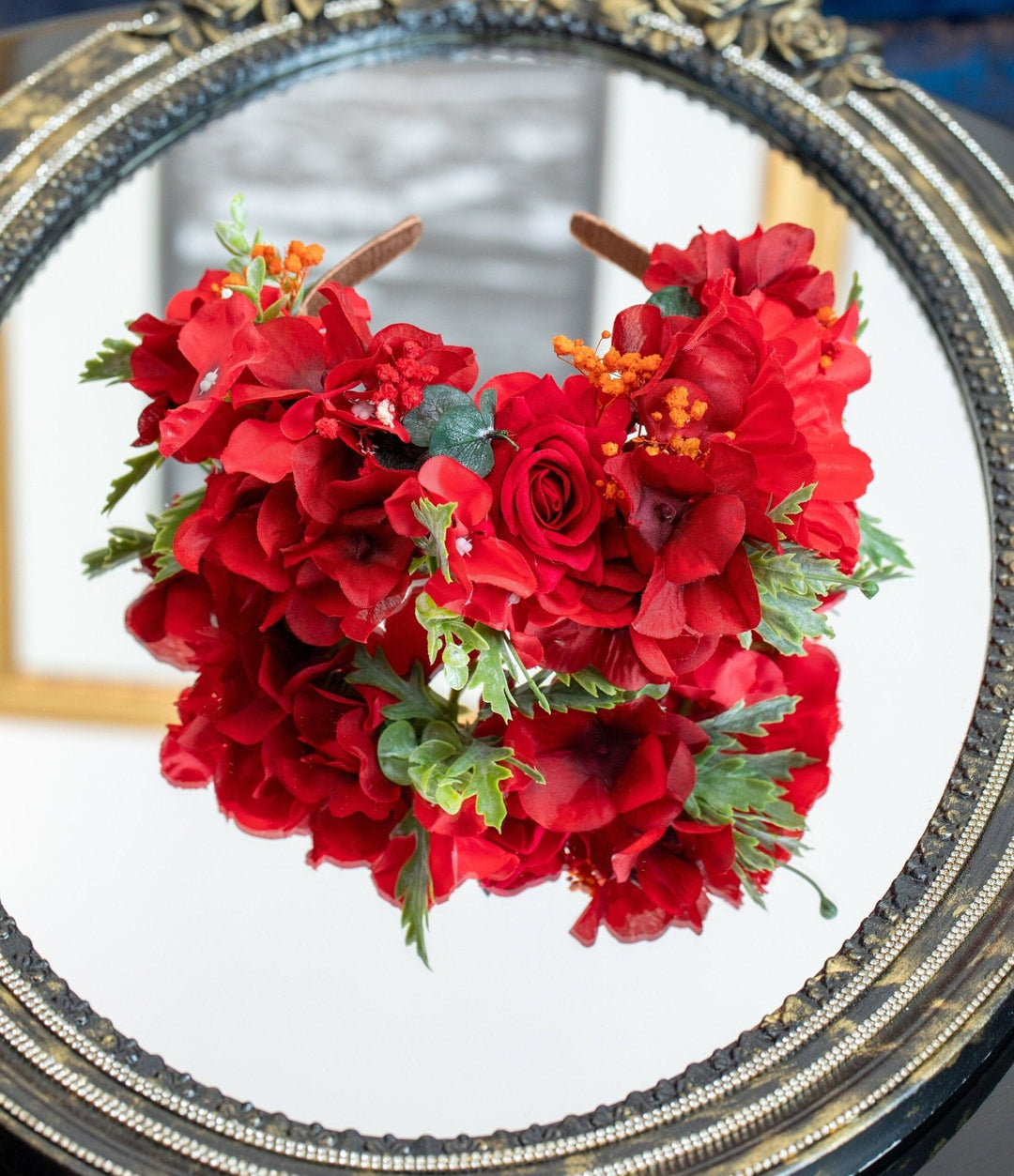 Red Frida Kahlo Flower Crown for Weddings Parties - OlhaHeadband