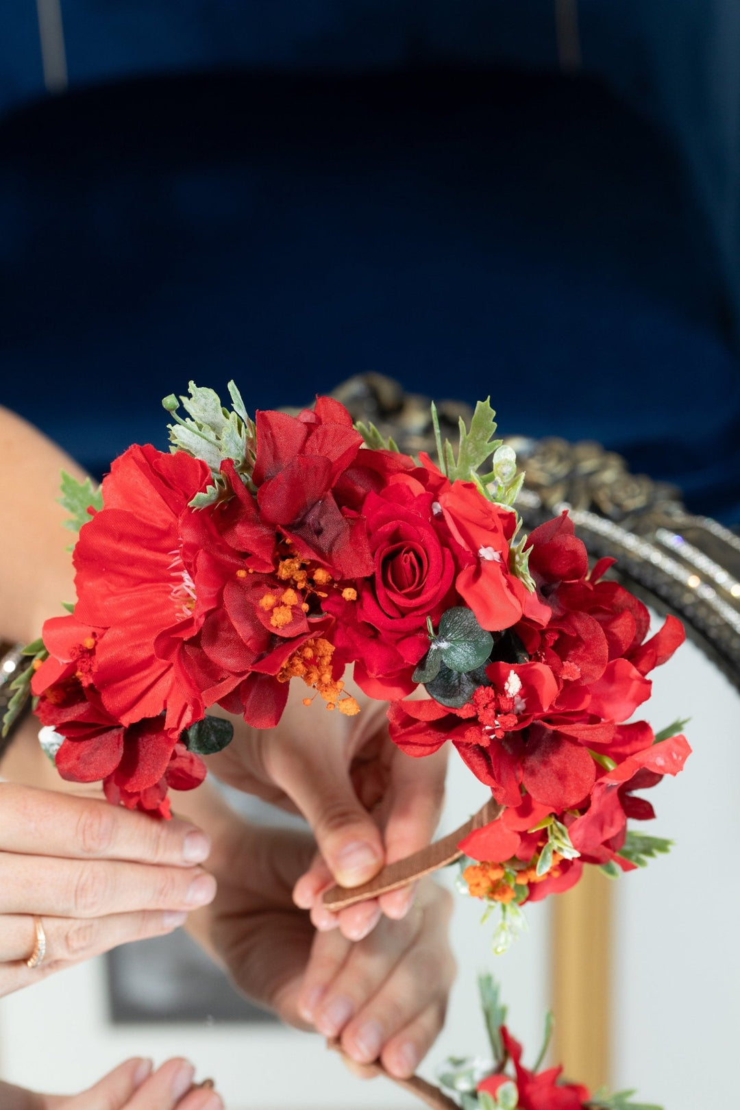 Red Frida Kahlo Flower Crown for Weddings Parties - OlhaHeadband