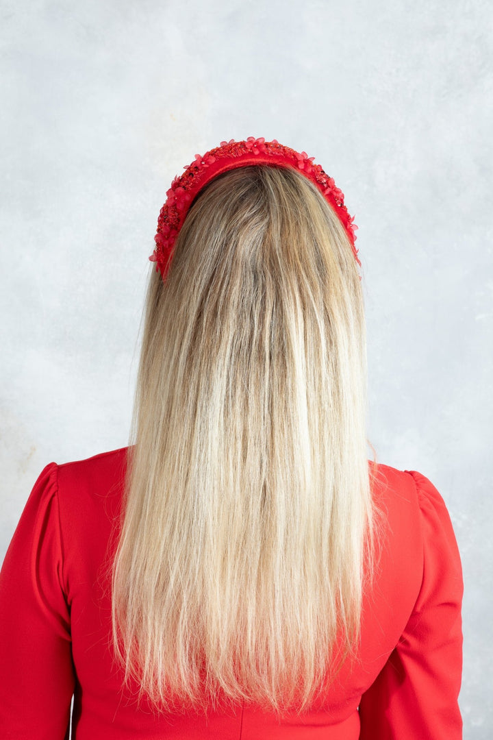Red padded fascinator headband - OlhaHeadband