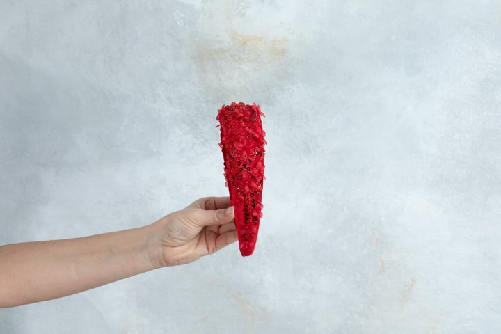 Red padded fascinator headband - OlhaHeadband