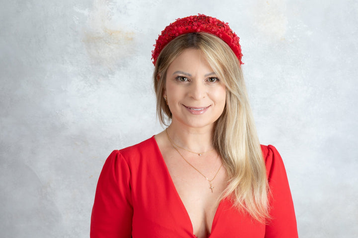 Red padded fascinator headband - OlhaHeadband