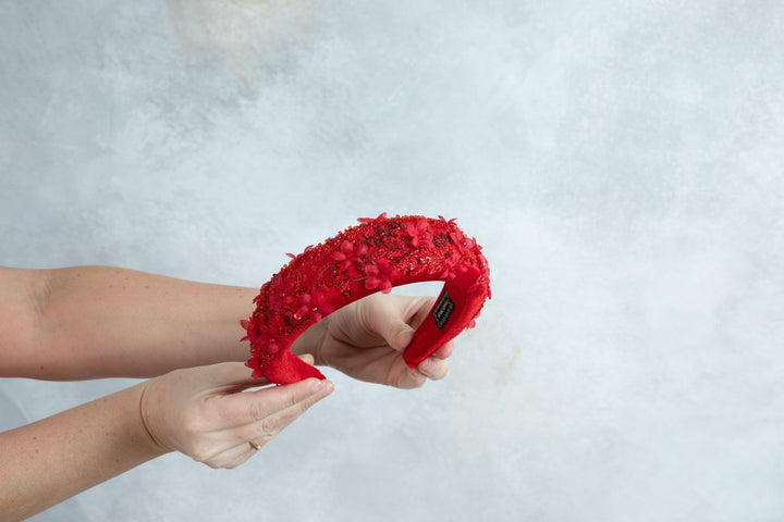 Red padded fascinator headband - OlhaHeadband