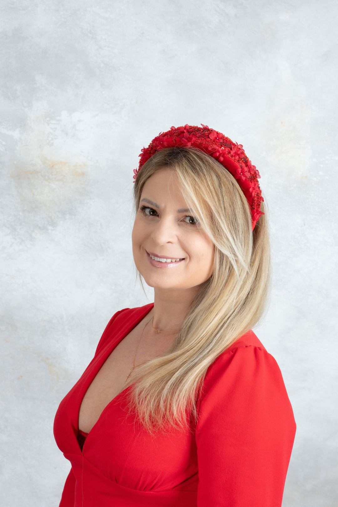Red padded fascinator headband - OlhaHeadband