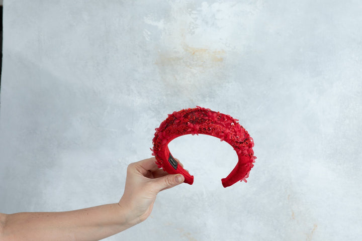 Red padded fascinator headband - OlhaHeadband