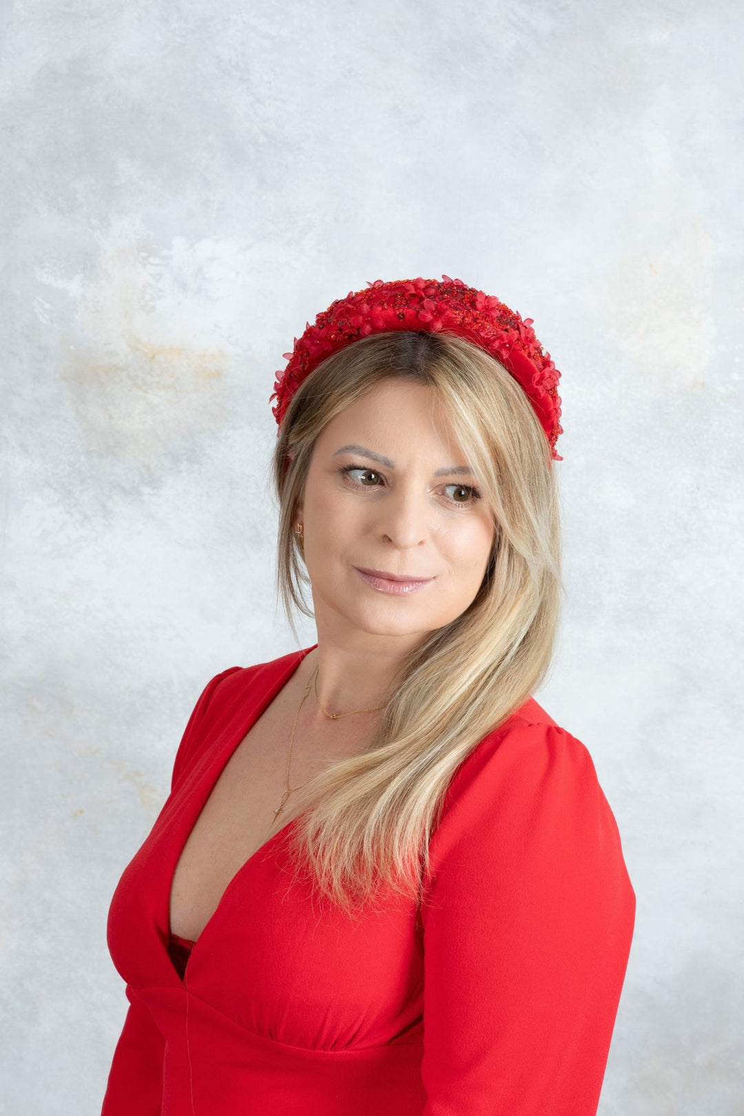 Red padded fascinator headband - OlhaHeadband