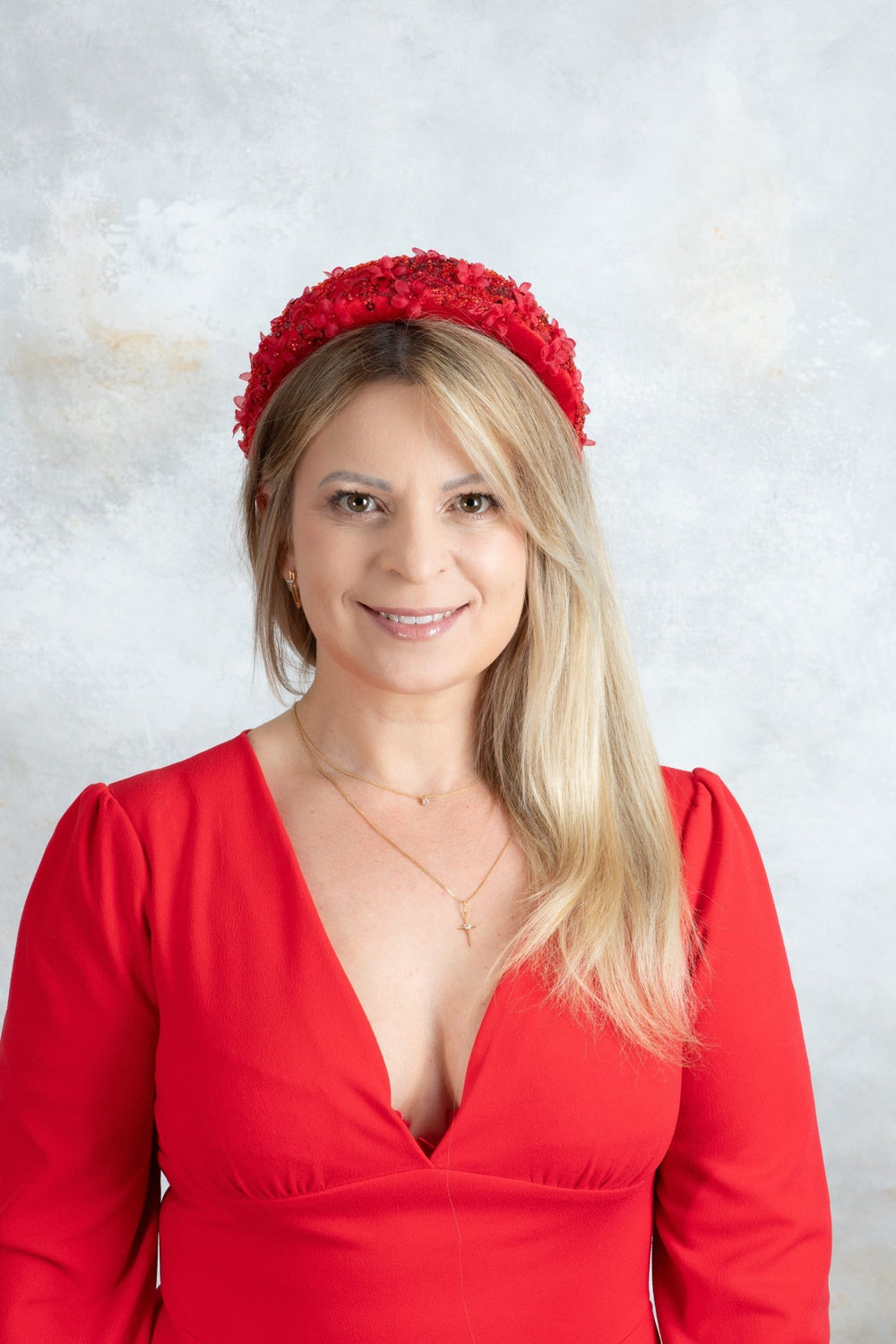 Red padded fascinator headband - OlhaHeadband