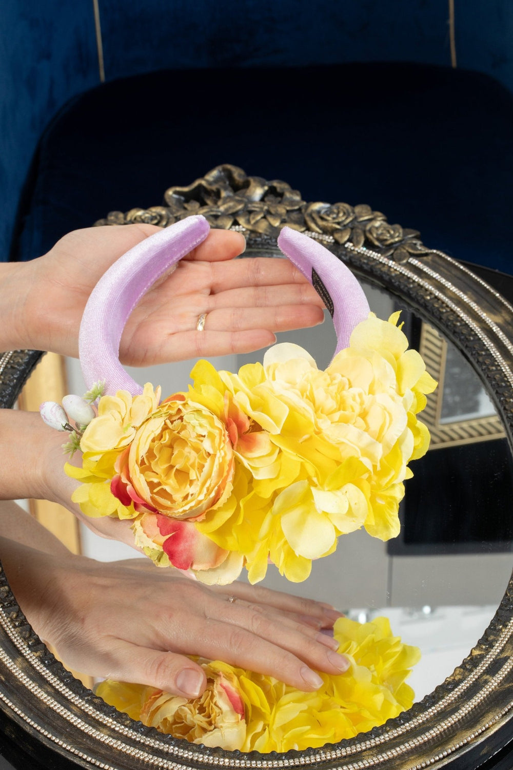 Yellow and purple fascinator headband - OlhaHeadband